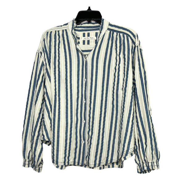 We The Free Striped Button Down Oversized Cotton Women's Shirt XS - Picture 2 of 12